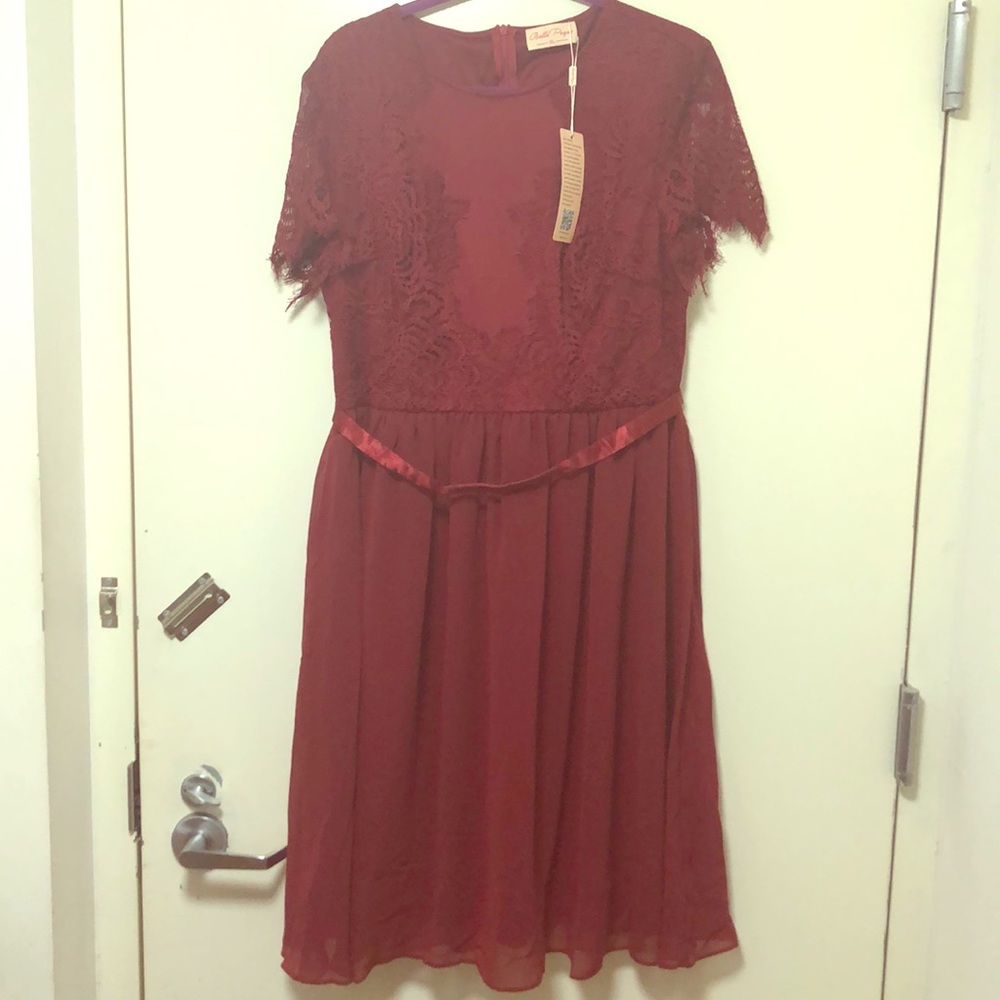 A line chiffon floral dress wine red color